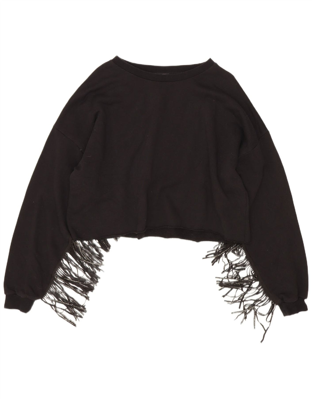 Zara Womens Crop Oversized Moletom Jumper Reino Unido 14 Médio Algodão Preto