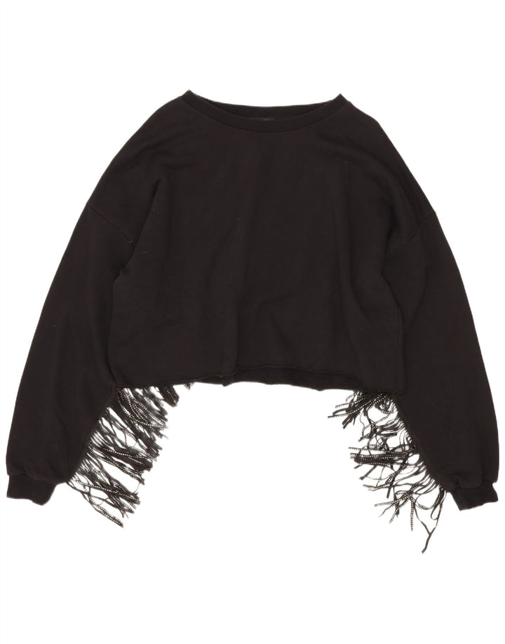 Zara Womens Crop Oversized Moletom Jumper Reino Unido 14 Médio Algodão Preto