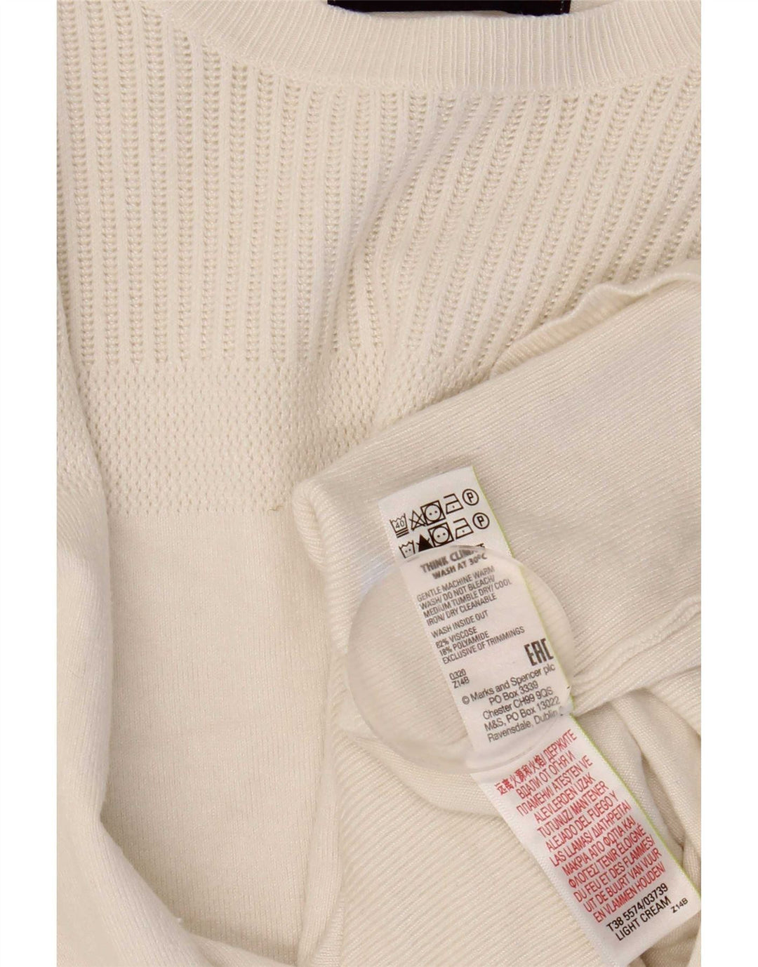 Suéter feminino Marks & Spencer com gola redonda UK 14 médio off white