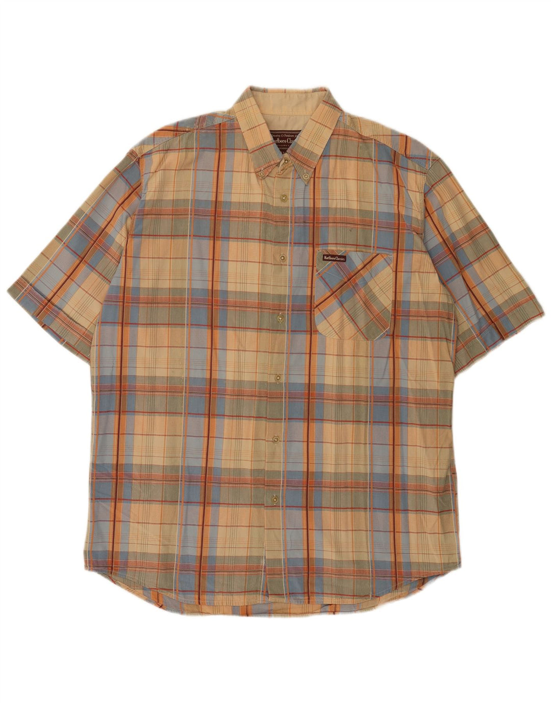 Camisa masculina de manga curta Marlboro Classics XL bege xadrez algodão