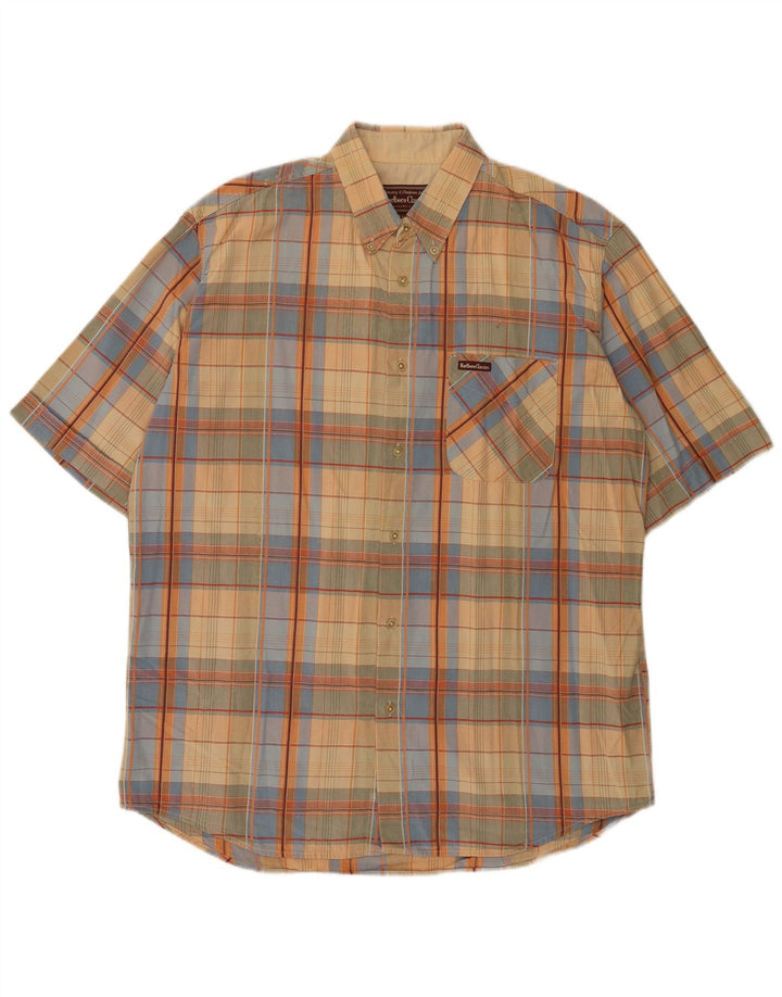 Camisa masculina de manga curta Marlboro Classics XL bege xadrez algodão