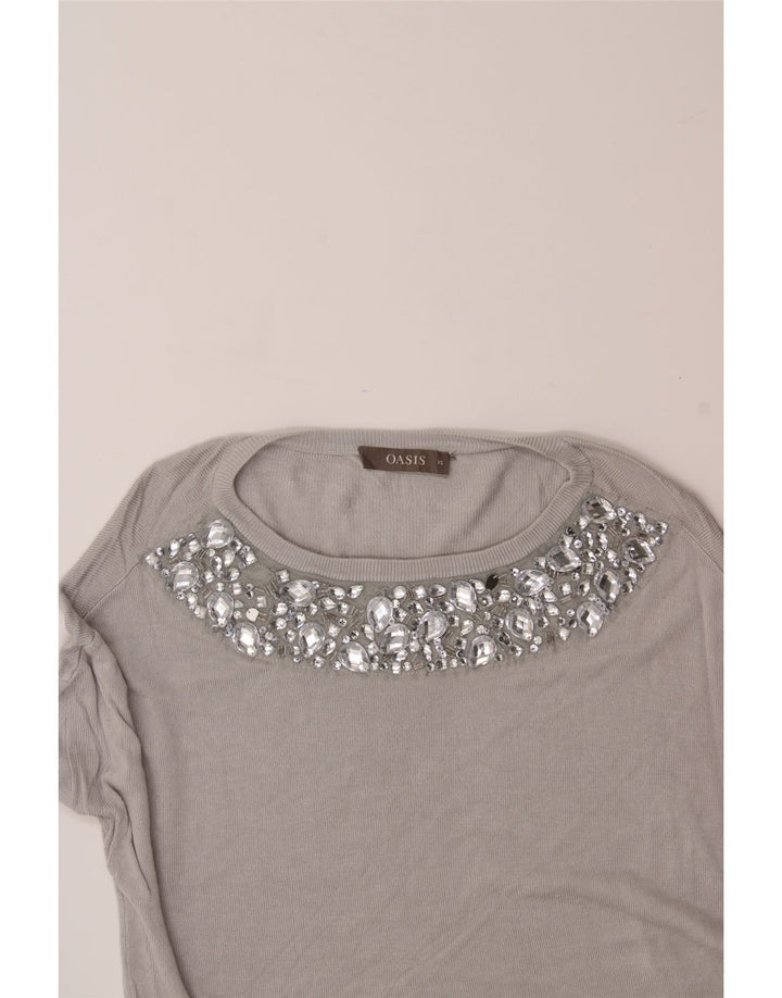 OASIS Womens Boat Neck Jumper Sweater UK 6 XS Grey Viscose Vintage Oasis and Second-Hand Oasis from Messina Hembry 