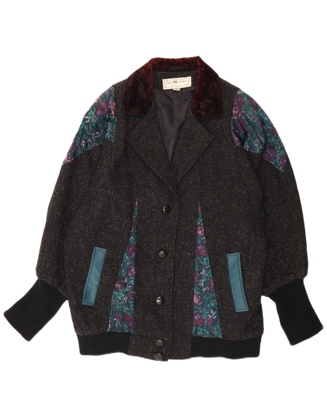 Casaco corta-vento feminino Maggie Lawrence EUA 18 2XL lã floral cinza