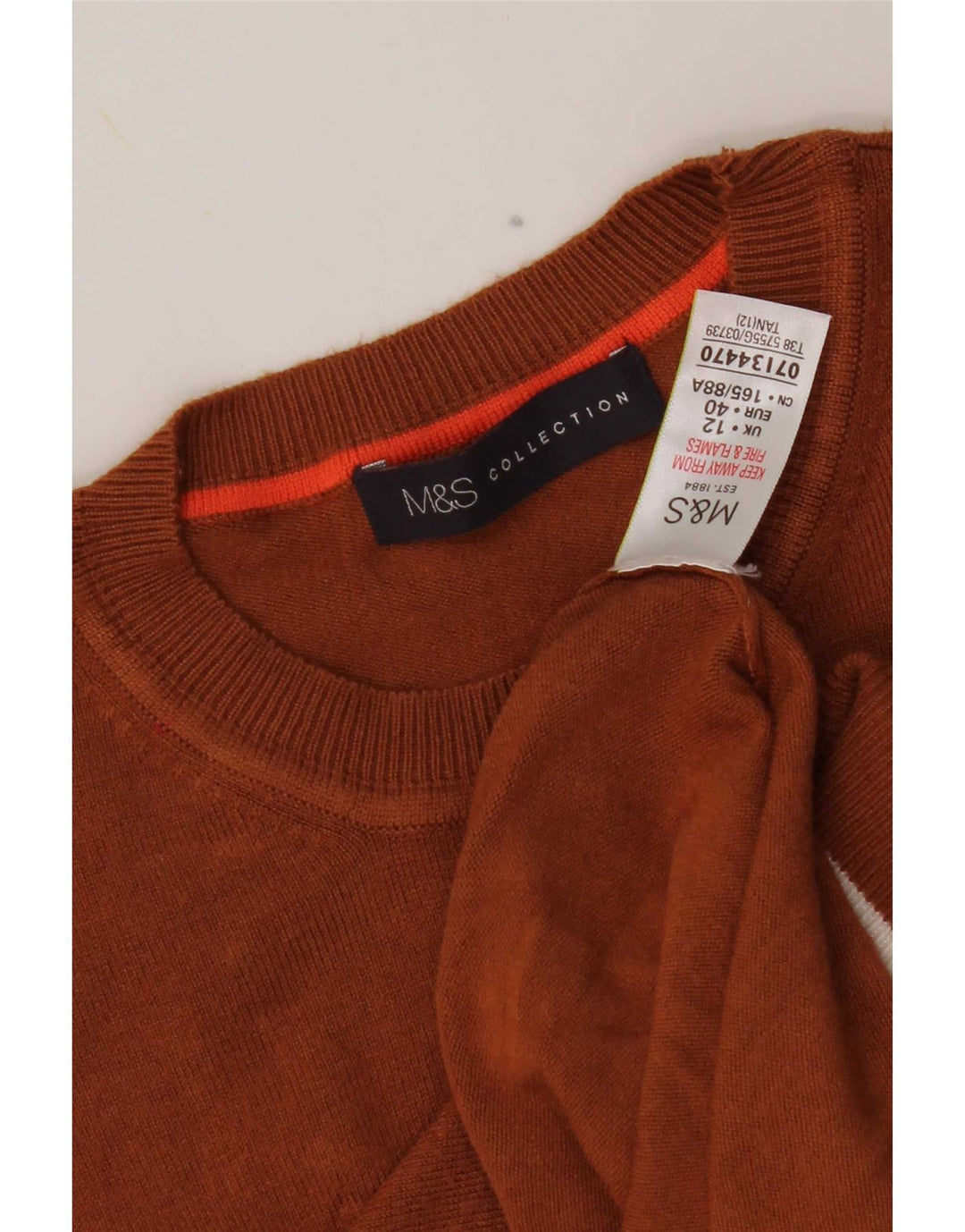 Suéter feminino Marks & Spencer com gola redonda Reino Unido 12 marrom médio