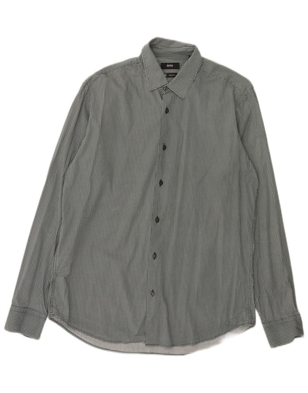 Camisa masculina Hugo Boss Regular Fit tamanho 40 15 3/4 verde médio geométrico
