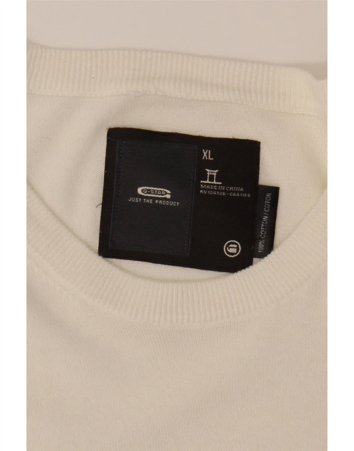G-STAR Mens Graphic Boat Neck Jumper Sweater XL White Cotton Vintage G-Star and Second-Hand G-Star from Messina Hembry 