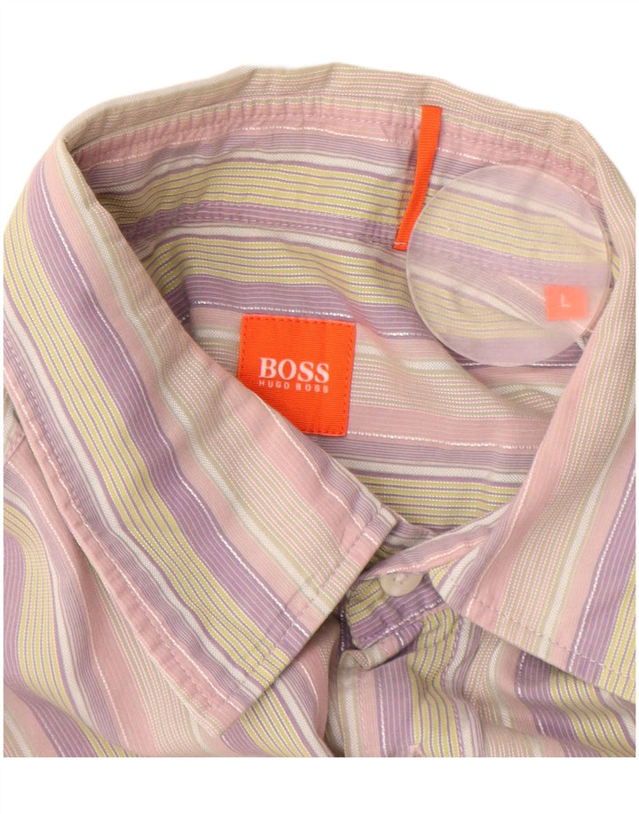 Camisa masculina de manga curta Hugo Boss grande algodão listrado multicolorido