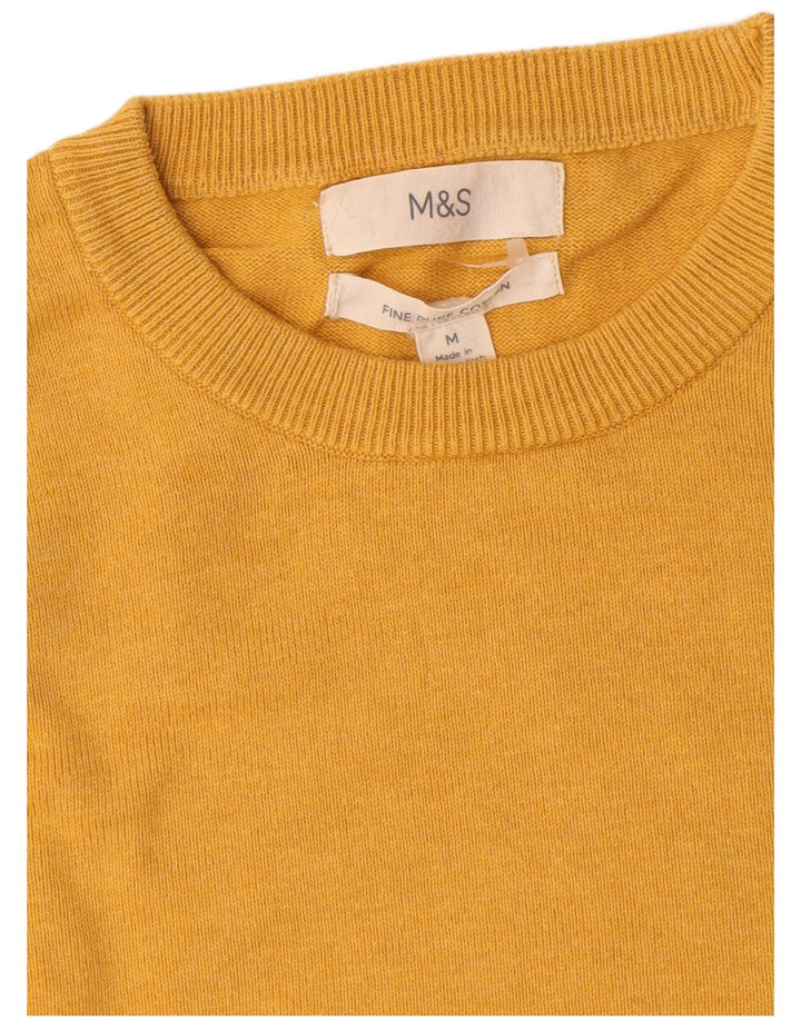 Suéter masculino Marks & Spencer com gola redonda, algodão amarelo médio