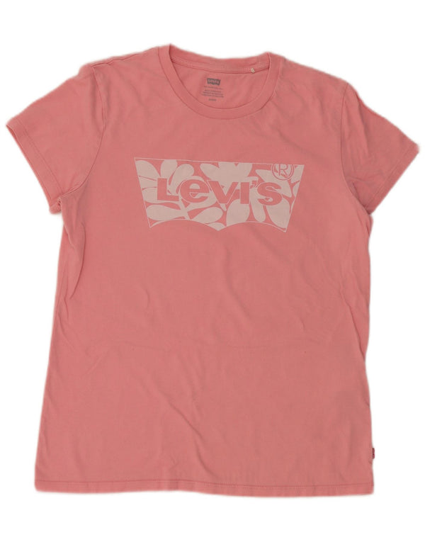 Camiseta feminina gráfica Levi's Top UK 12 algodão rosa médio