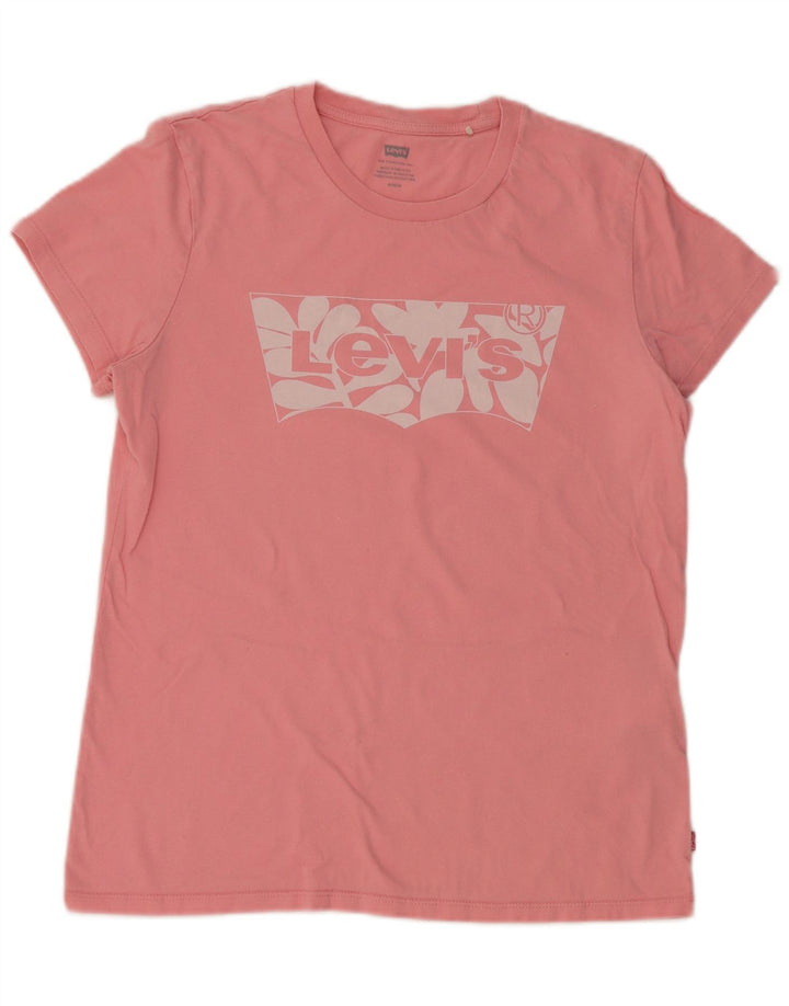 Camiseta feminina gráfica Levi's Top UK 12 algodão rosa médio