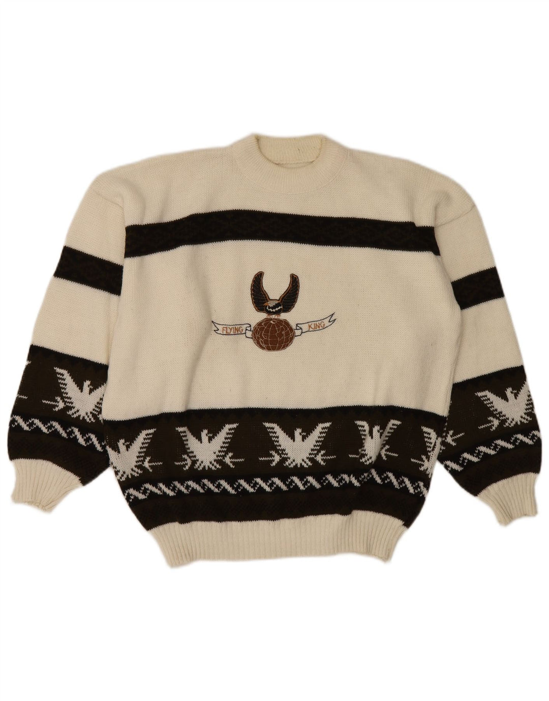 Suéter masculino vintage com gola de tartaruga, grande, branco, Fair Isle