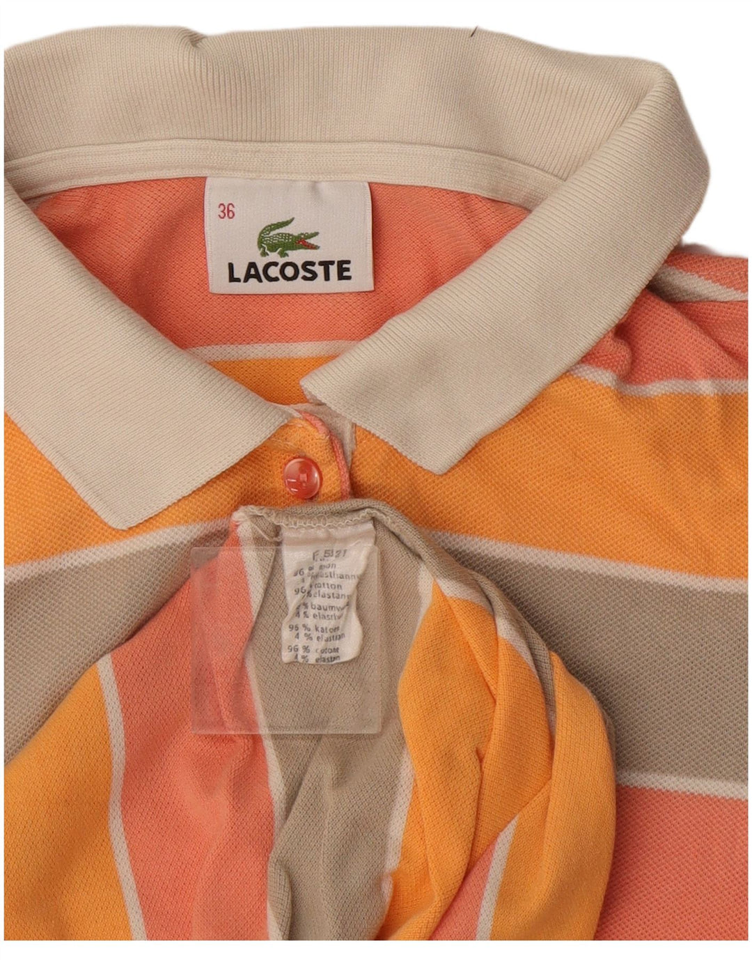 Camisa polo feminina Lacoste tamanho 36 pequeno algodão listrado multicolorido