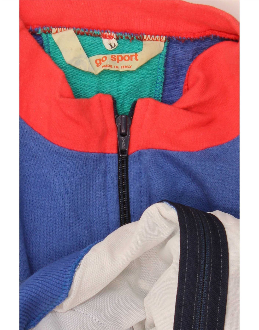 Jaqueta vintage masculina de agasalho grande bloco colorido azul