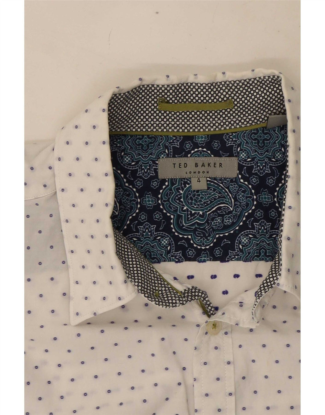 Camisa masculina Ted Baker tamanho 4 grande algodão manchado branco