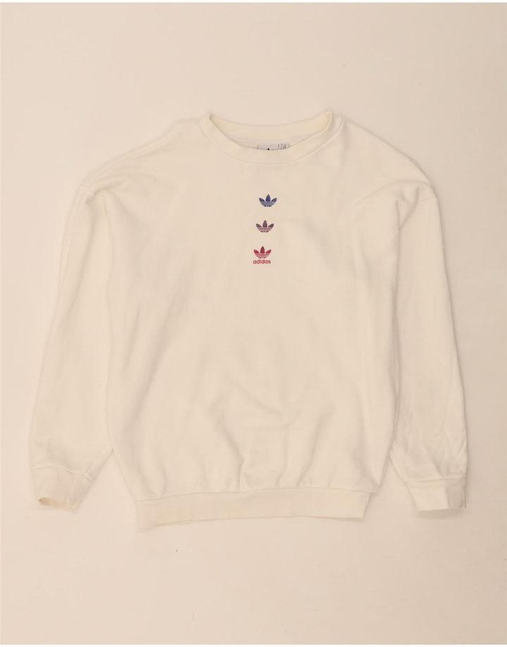 ADIDAS Womens Oversized Graphic Sweatshirt Jumper UK 6 XS Algodão Branco