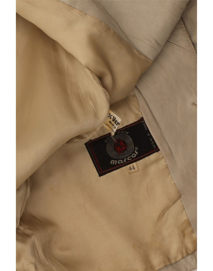 Jaqueta blazer feminina de couro com 2 botões Marcos IT 44 couro bege médio