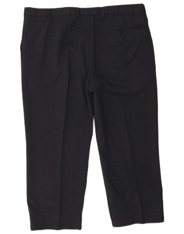 Calça masculina de terno reto Marks & Spencer W42 L29 poliéster azul marinho