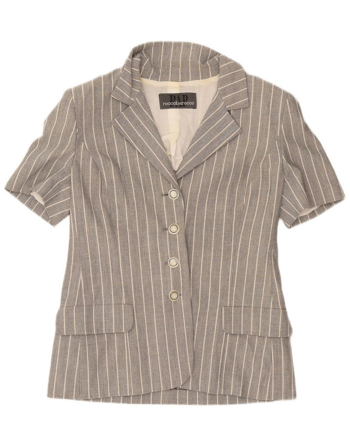 Jaqueta blazer feminina Roccobarocco com 4 botões Reino Unido 10 risca de giz cinza pequena