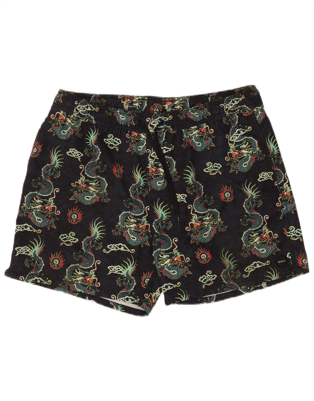 Shorts de natação masculinos com padrão abstrato RVCA XL preto Fair Isle poliéster