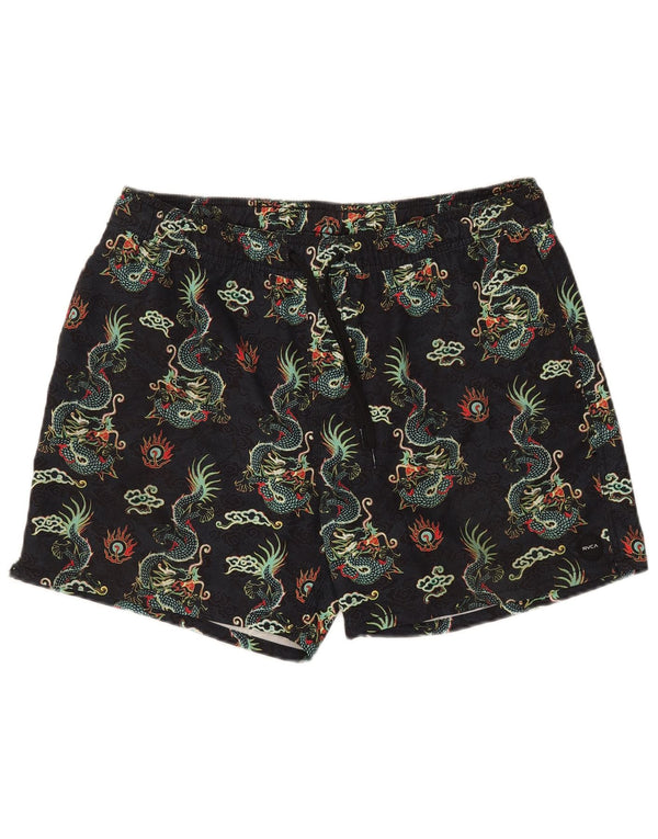 Shorts de natação masculinos com padrão abstrato RVCA XL preto Fair Isle poliéster