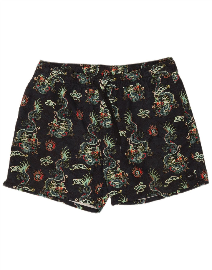 Shorts de natação masculinos com padrão abstrato RVCA XL preto Fair Isle poliéster