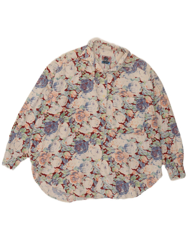 Blusa feminina vintage de veludo cotelê UK 20 2XL floral multicolorida