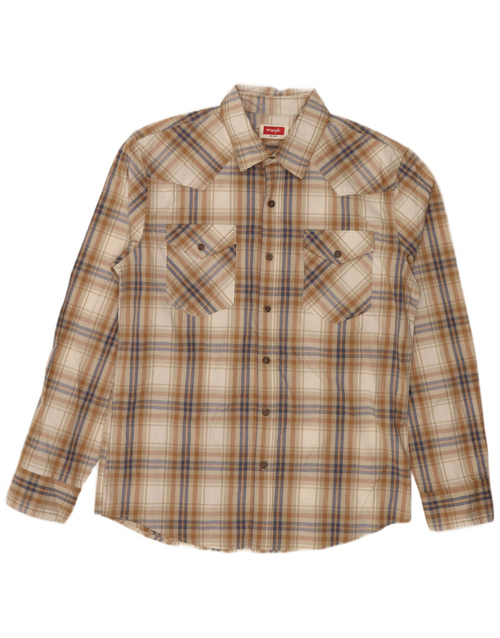 Camisa masculina Wrangler de algodão xadrez marrom médio
