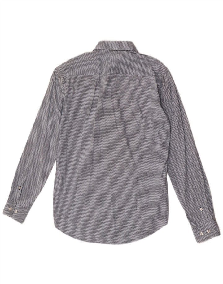 Camisa masculina Hugo Boss com estampa abstrata slim fit pequena de algodão azul