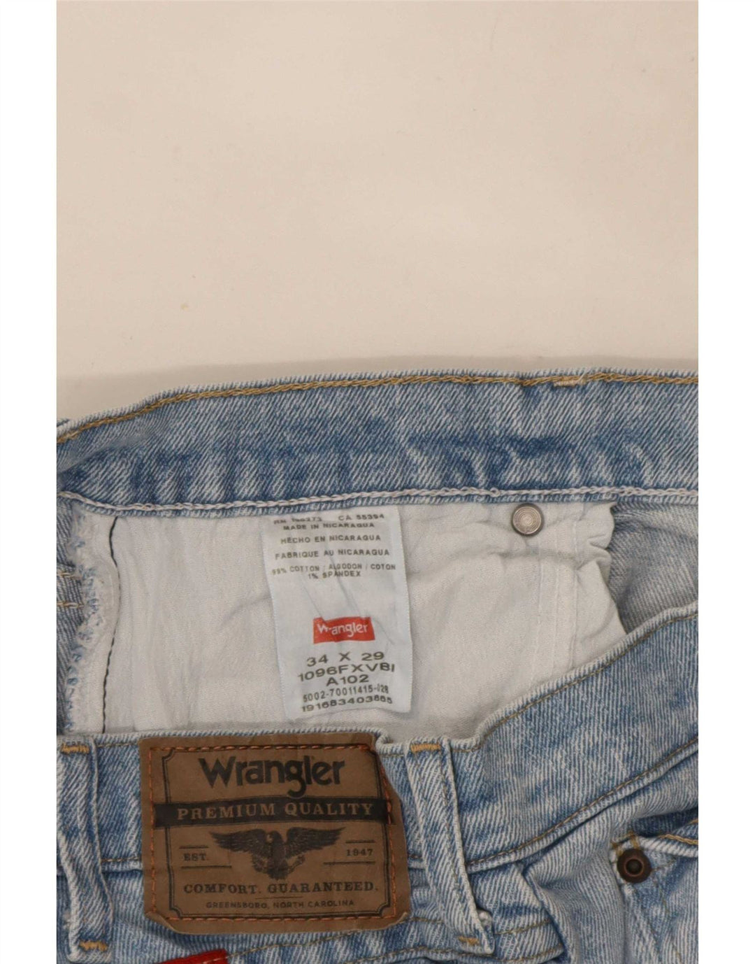 Wrangler Calça jeans masculina cortada W34 L23 algodão azul