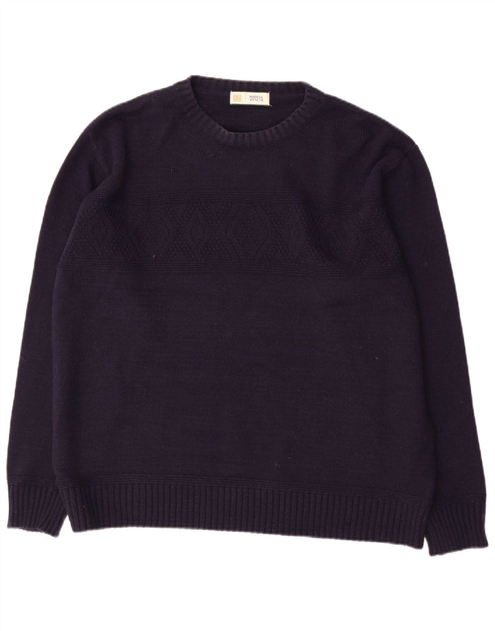Suéter masculino Marks & Spencer com gola canoa grande acrílico azul marinho