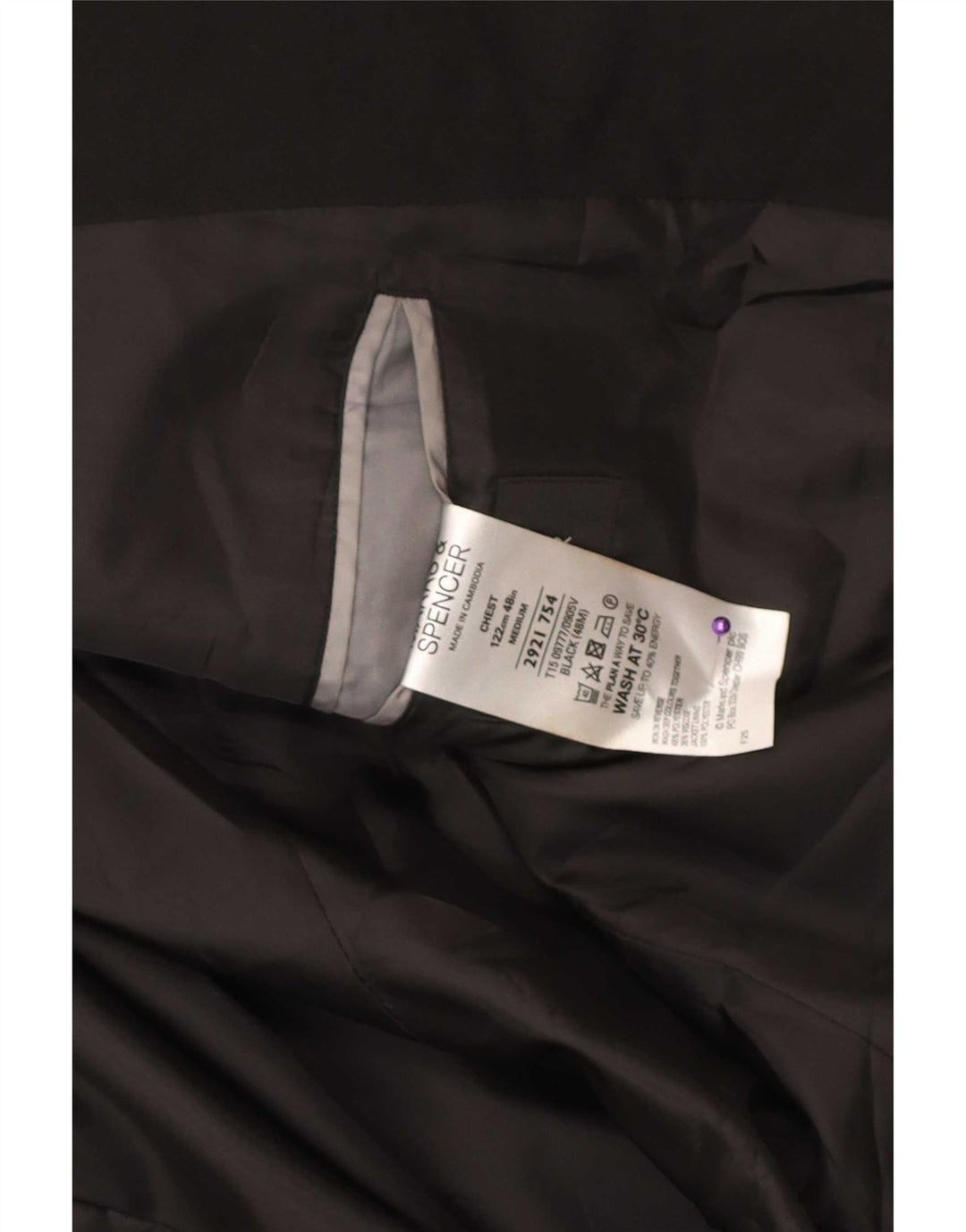 Jaqueta blazer masculina de 2 botões Marks & Spencer Reino Unido 48 2XL poliéster preto