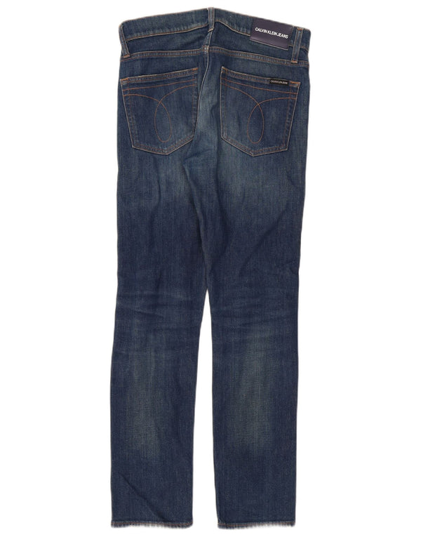 Calça jeans feminina Calvin Klein desgastada slim W28 L30 azul algodão
