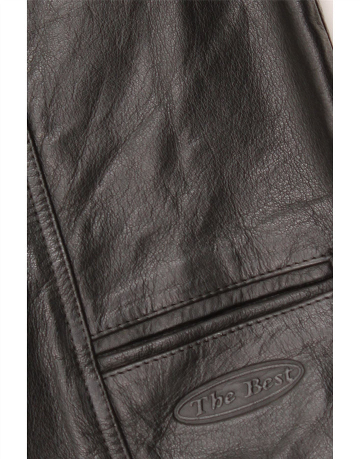 Colete de couro masculino VINTAGE médio preto