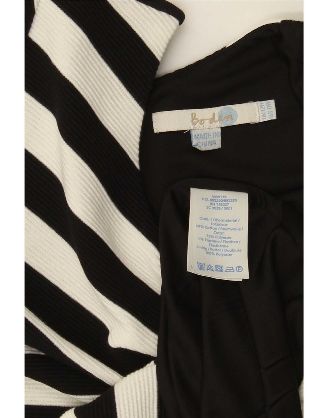 Vestido bodycon feminino Boden Reino Unido 12 algodão listrado branco médio
