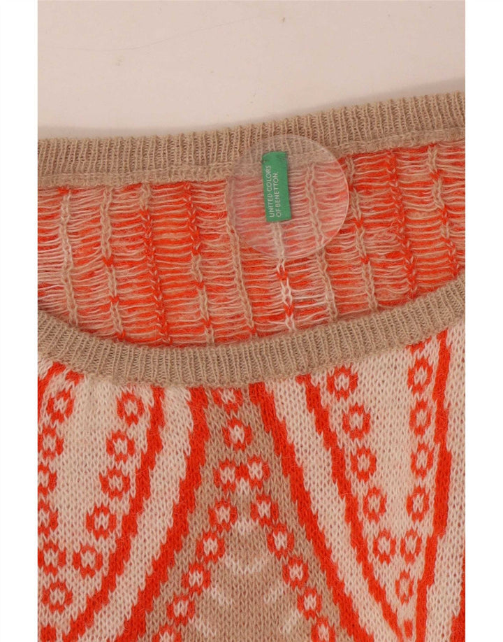 Suéter feminino Benetton com estampa abstrata e gola redonda Reino Unido 10 pequeno bege