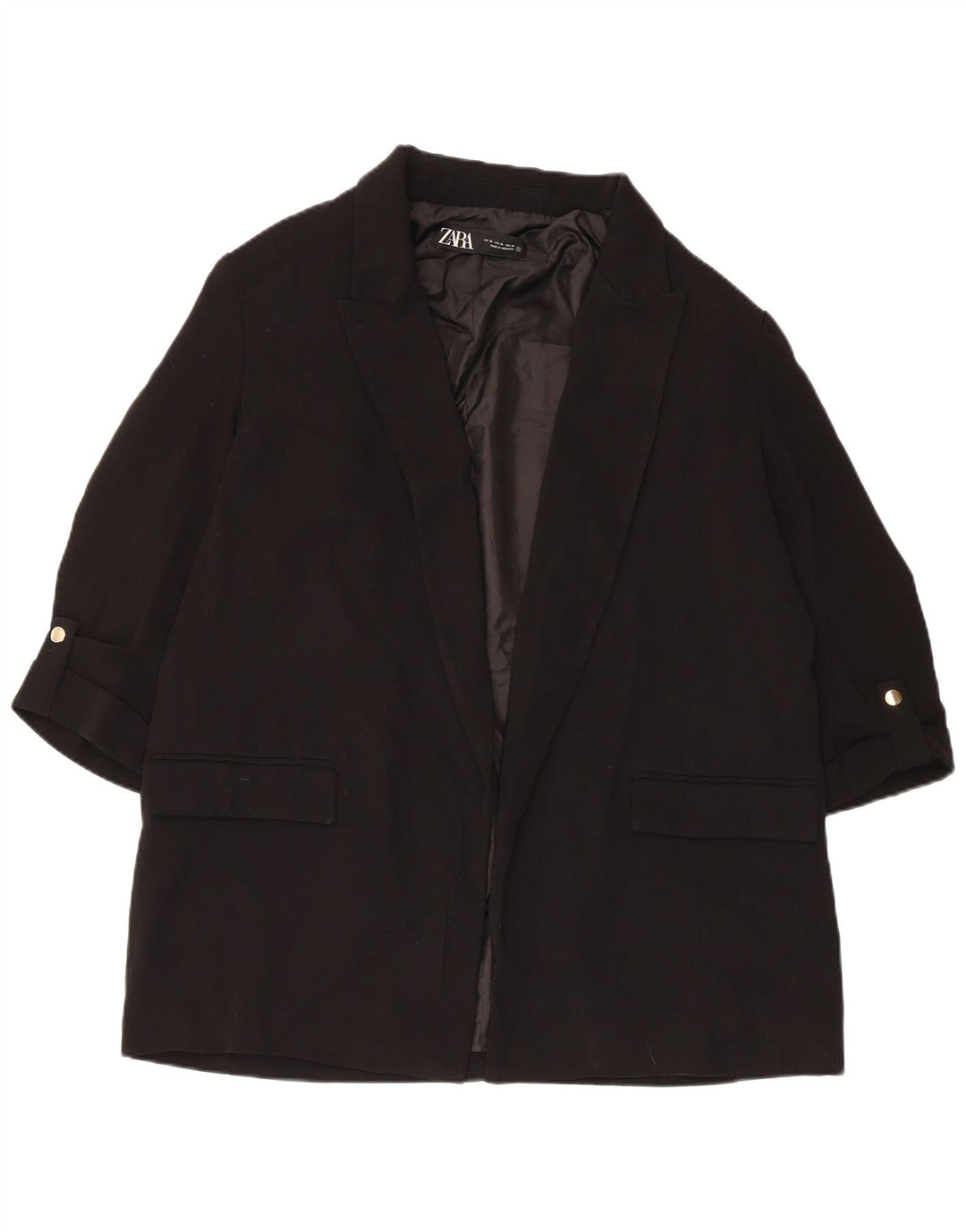 Zara Jaqueta Blazer Feminina Manga 3/4 Aberta Reino Unido 18 XL Preto Poliéster