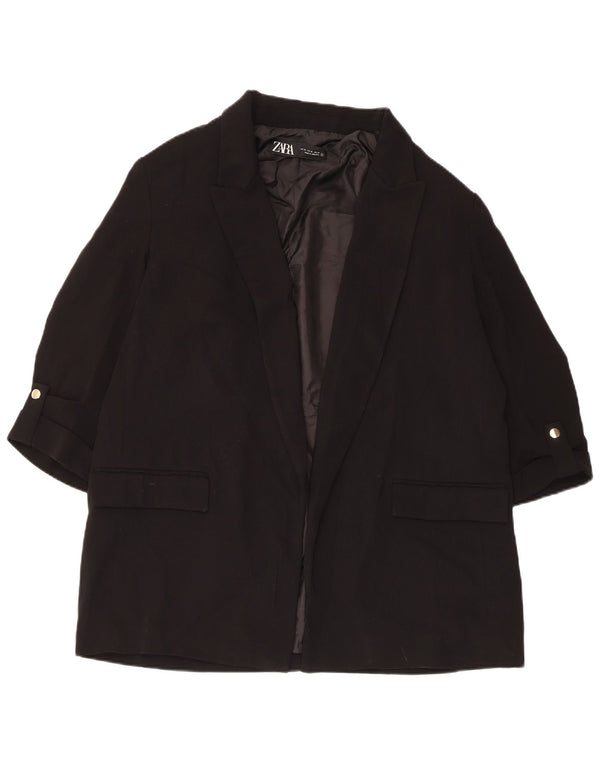 Zara Jaqueta Blazer Feminina Manga 3/4 Aberta Reino Unido 18 XL Preto Poliéster