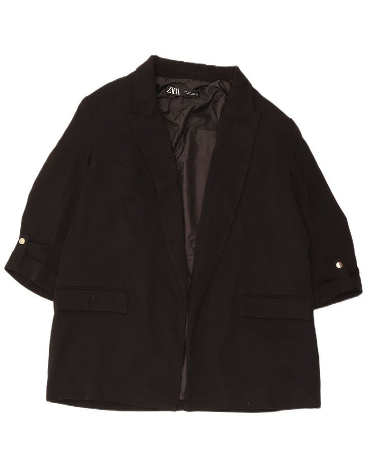 Zara Jaqueta Blazer Feminina Manga 3/4 Aberta Reino Unido 18 XL Preto Poliéster