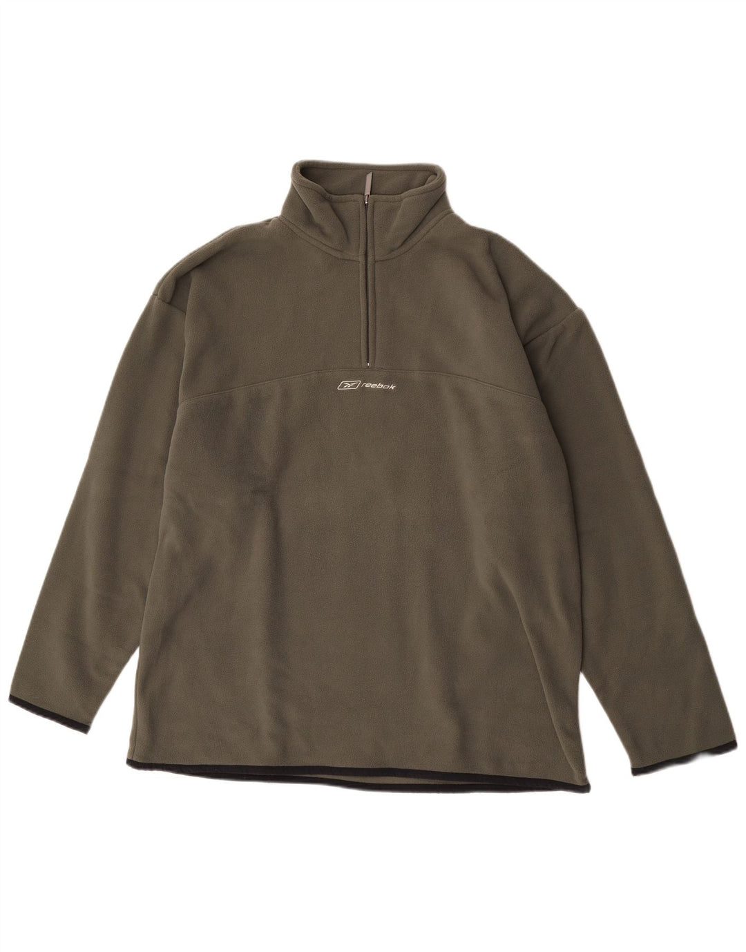 Reebok Mens Zip Neck Fleece Jumper Grande Poliéster Cáqui