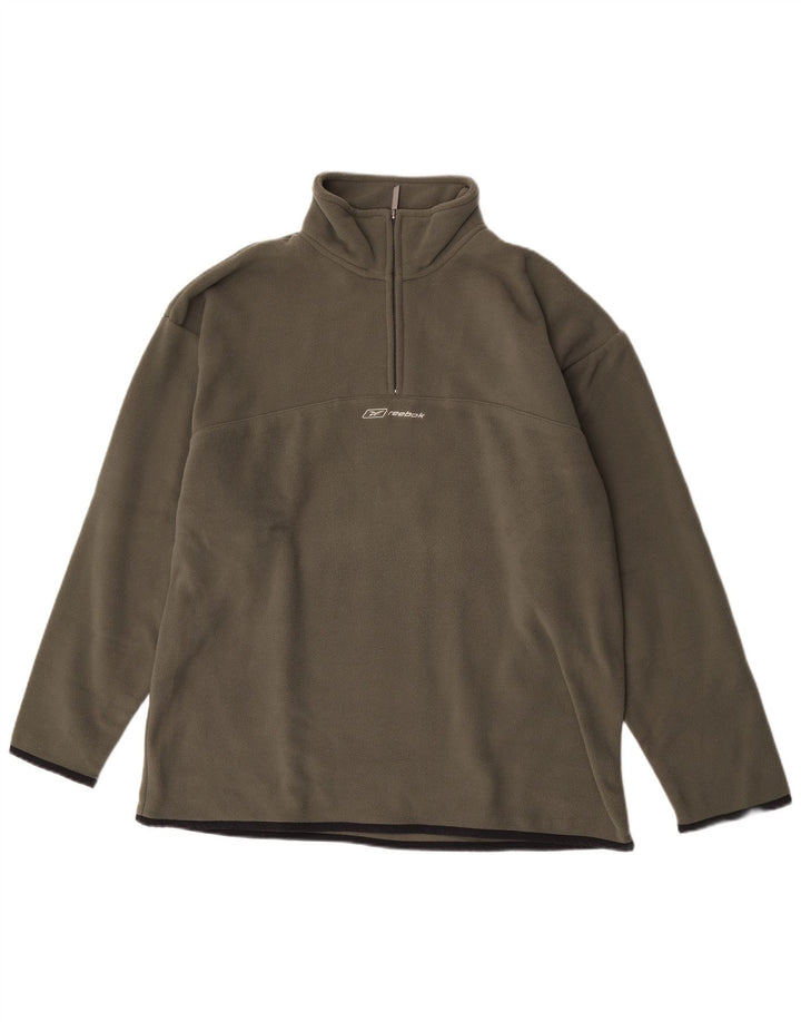 Reebok Mens Zip Neck Fleece Jumper Grande Poliéster Cáqui