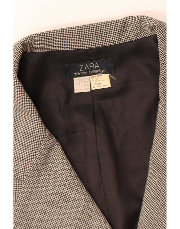 Jaqueta blazer feminina Zara com 4 botões EU 42 grande cinza houndstooth poliéster