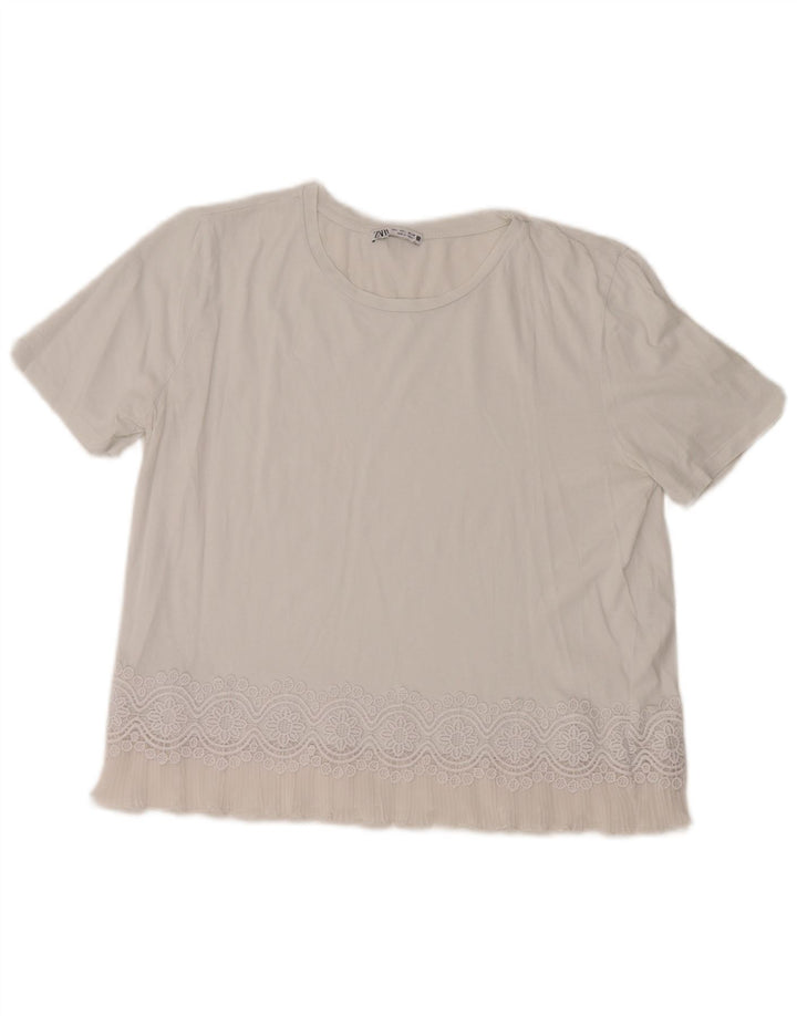 Blusa feminina Zara Top UK 16 grande algodão branco