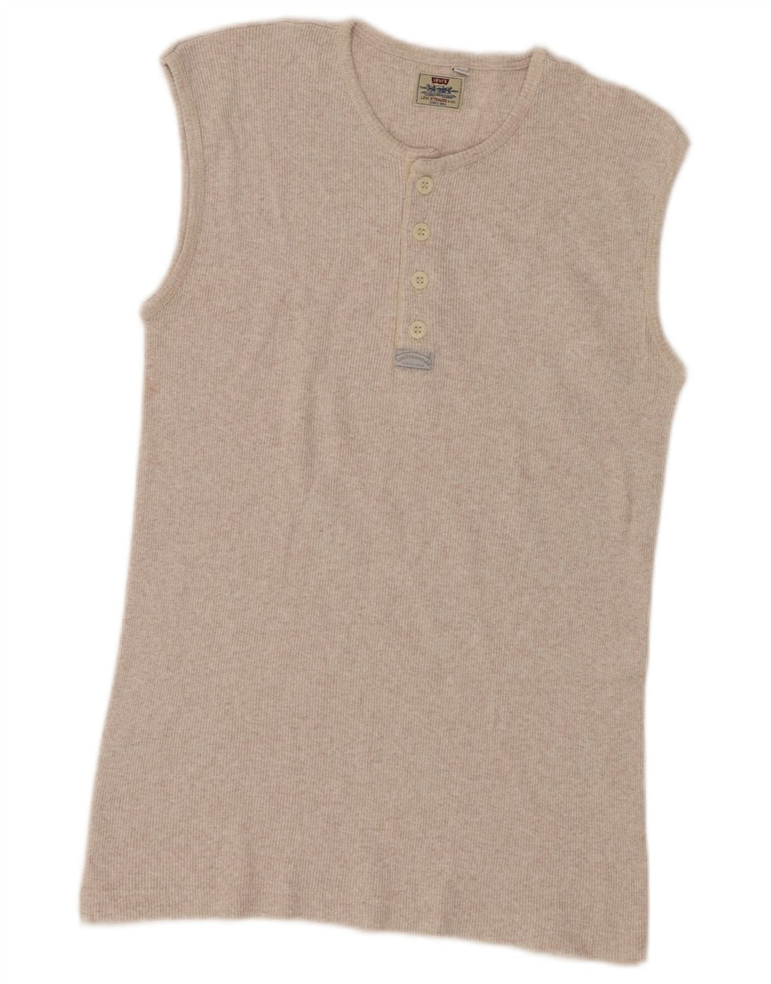 Colete feminino Levi's UK 14 grande algodão manchado bege