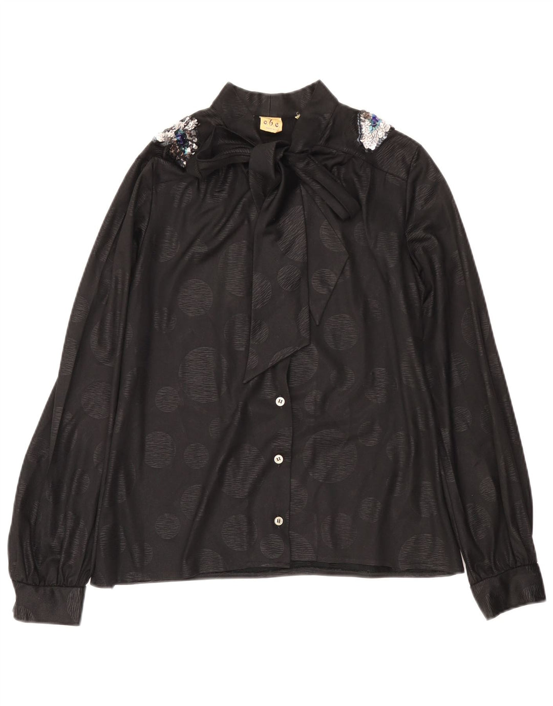 Blusa feminina vintage com gravata frontal IT 46 bolinhas pretas grandes