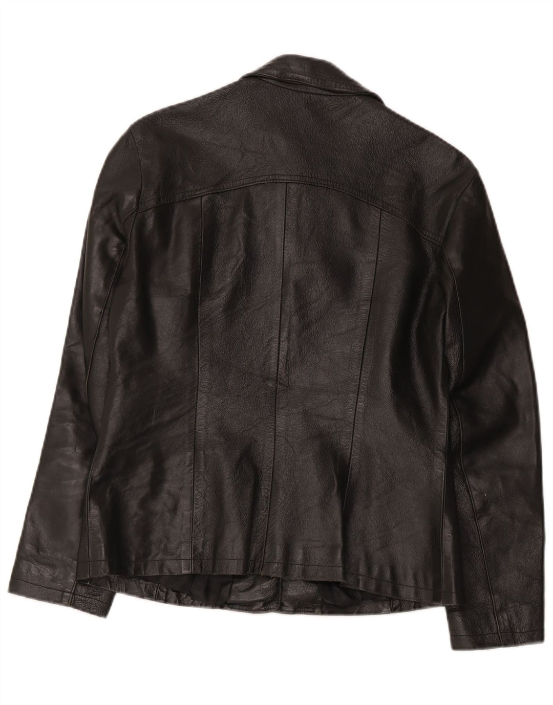 Jaqueta de couro feminina vintage UK 12 média preta