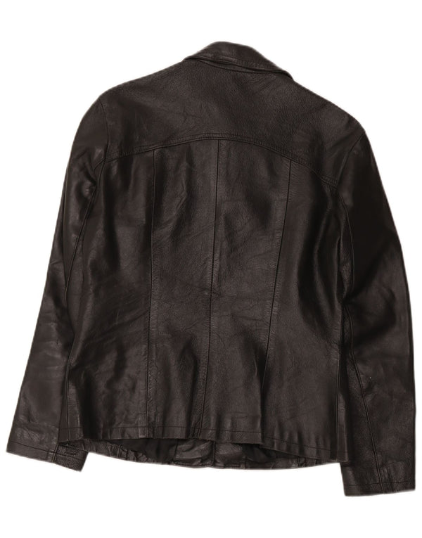 Jaqueta de couro feminina vintage UK 12 média preta