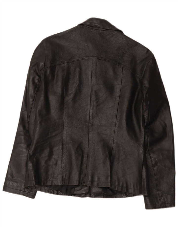 Jaqueta de couro feminina vintage UK 12 média preta