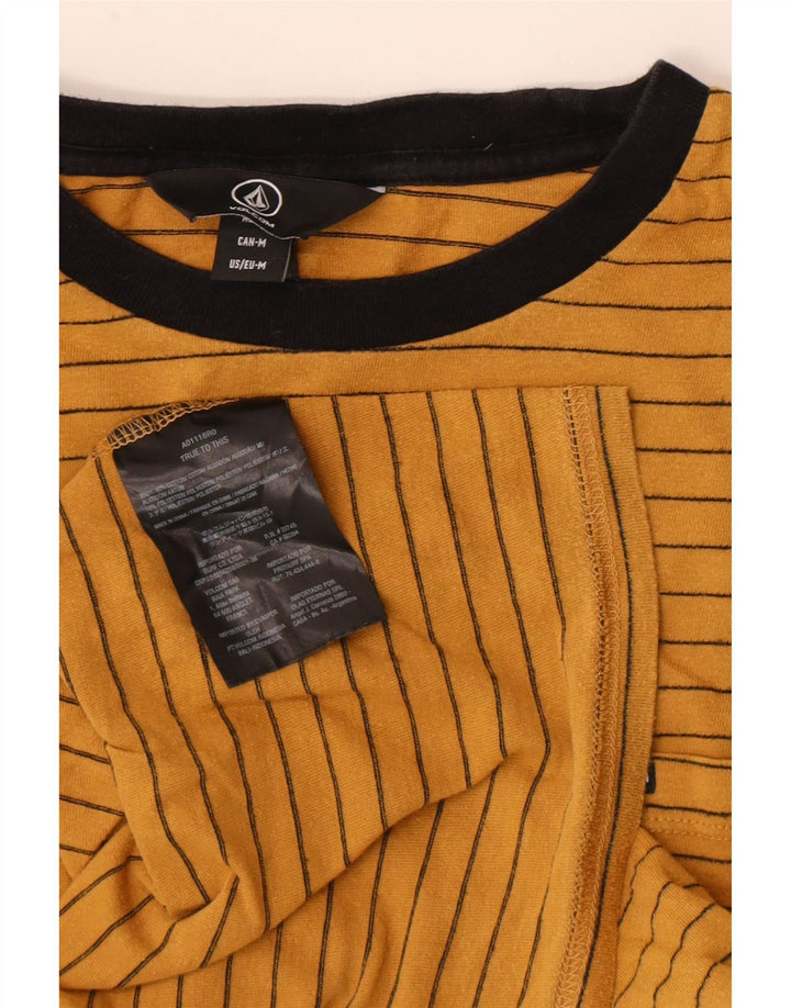 Camiseta masculina Volcom de algodão listrado amarelo médio