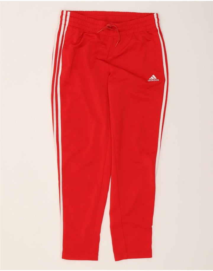 Calças de treino femininas Adidas UK 12/14 poliéster vermelho médio