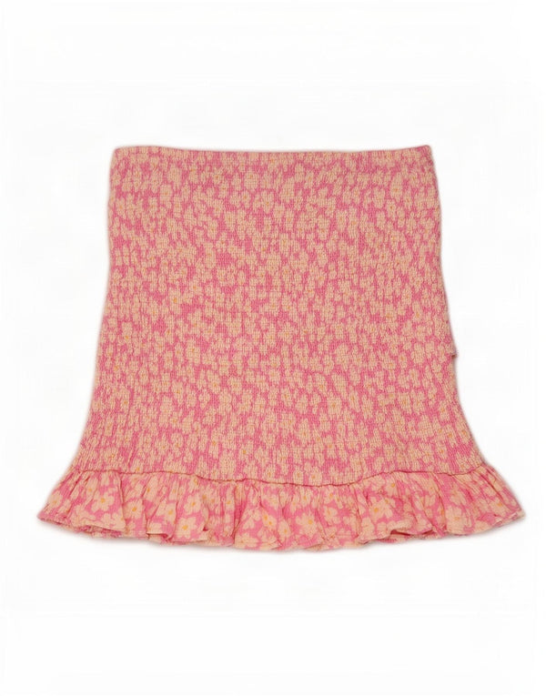 Mini saia feminina Zara com babados pequena W26 rosa floral